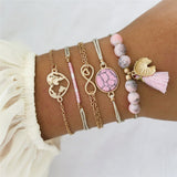 NEWBUY 23 Style Mix Turtle Heart Pearl Wave LOVE Crystal Marble Charm Bracelets for Women Boho Tassel Bracelet Femme Bijoux
